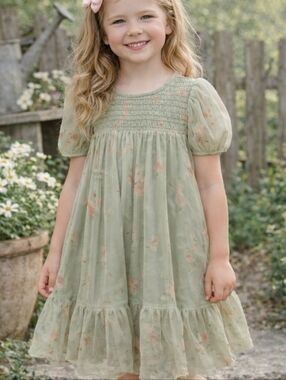 H&M Girls Sage Green Tulle Ballerina Easter Spring Dress Size 6–7Y EUC